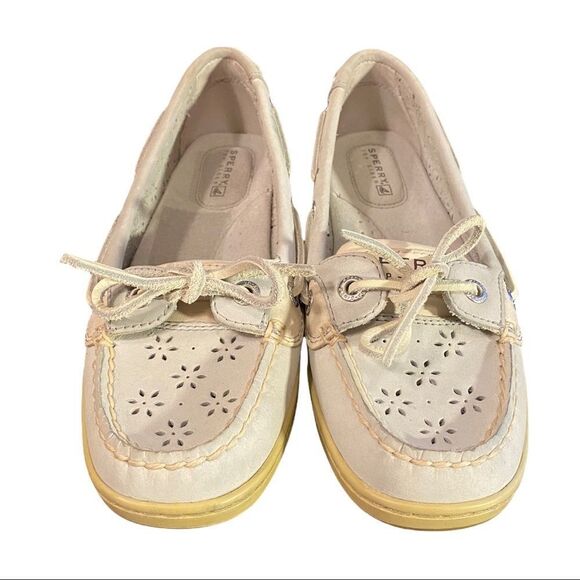 Sperry Top-Sider "Angelfish" Light Grey Floral Perforated Boat Shoes Loafers 5 - Picture 3 of 6